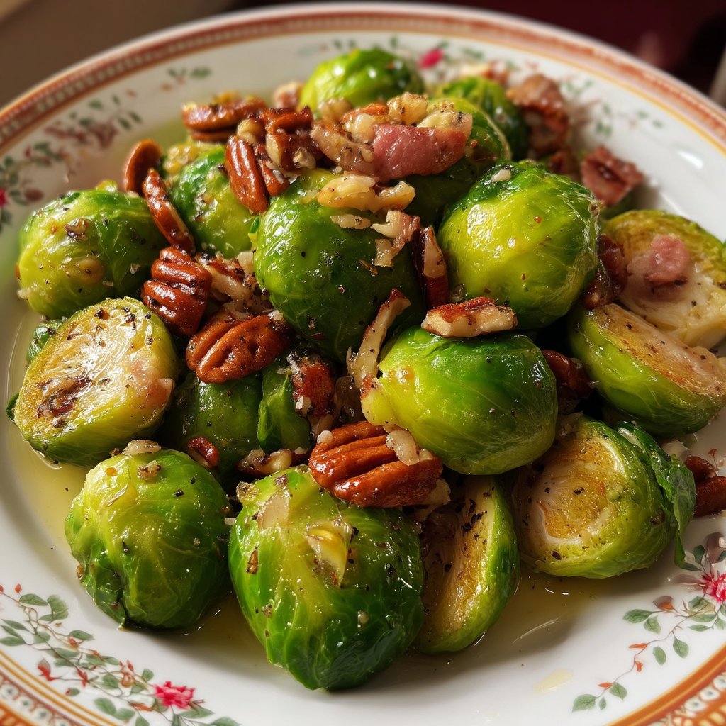 Warm Brussels Sprouts Salad with Bacon and Pecans