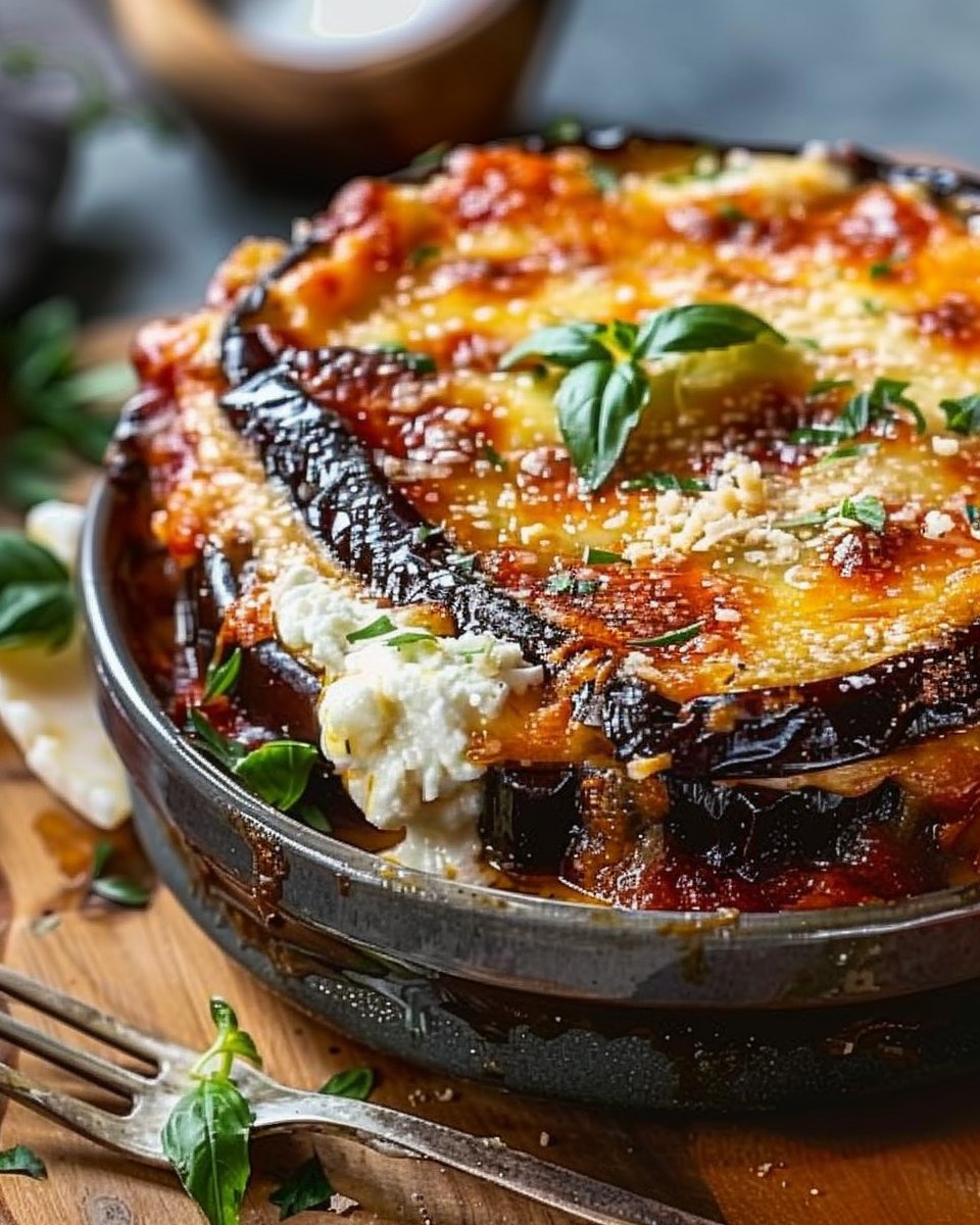 Burrata Eggplant Parmigiana with Caramelized Onions & Parmesan Cream