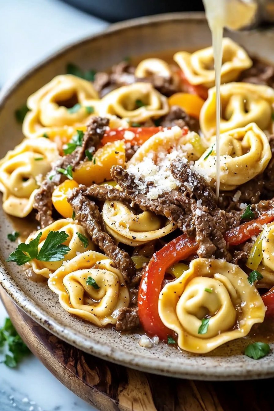 Crock Pot Cheesesteak Tortellini