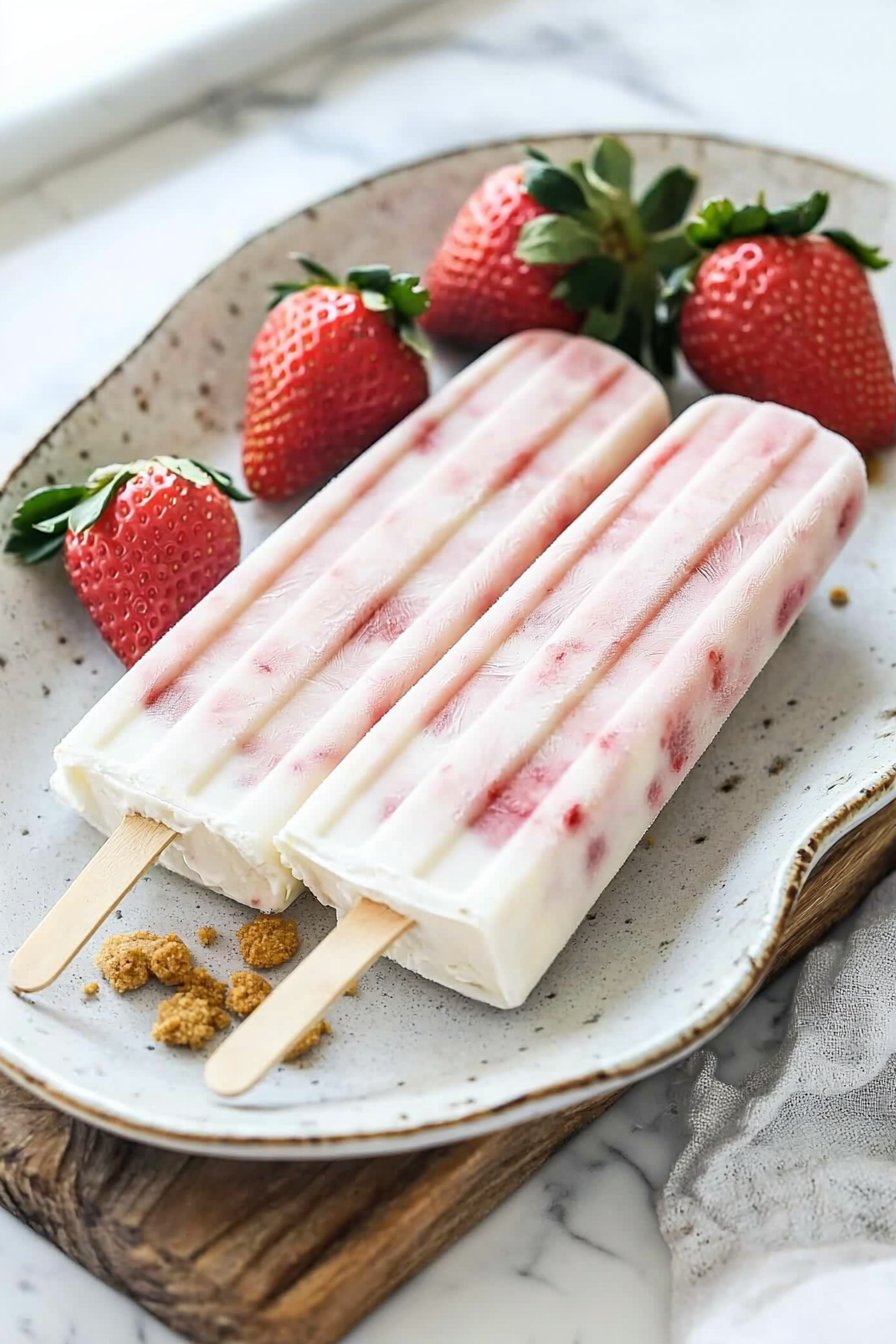 Strawberry Cheesecake Frozen Yogurt Popsicles