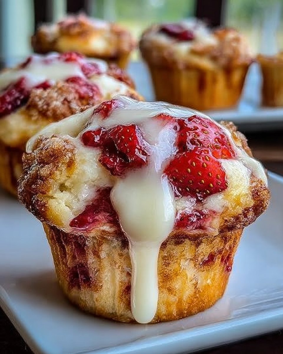 Strawberry Cream Cheese Breakfast Muffins with Fresh Strawberries