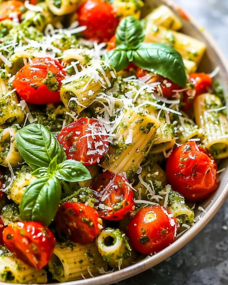 Pesto Pasta with Roasted Tomatoes