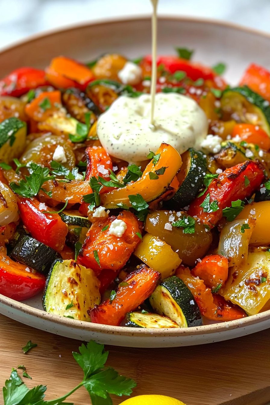 Roasted Vegetables with Feta Sauce