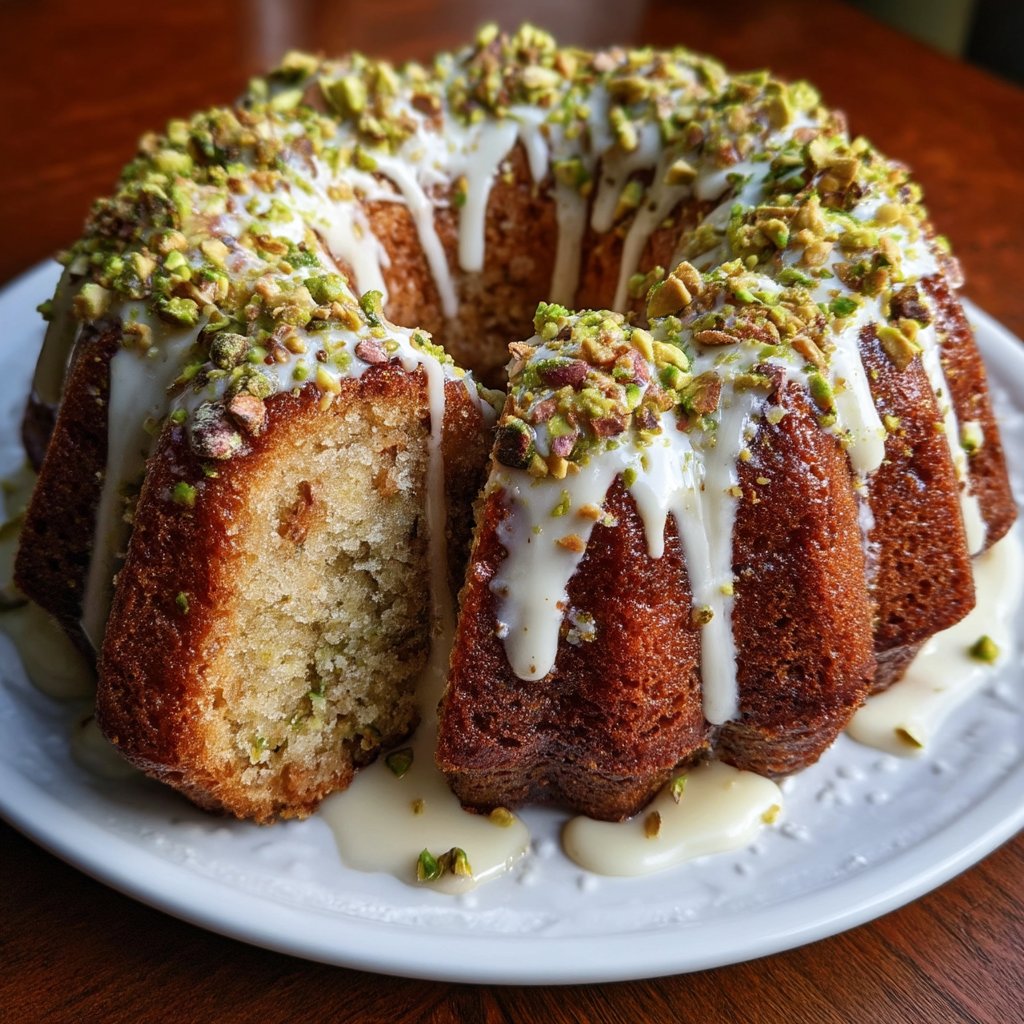 Pistachio Bundt Cake with Irish Cream Glaze