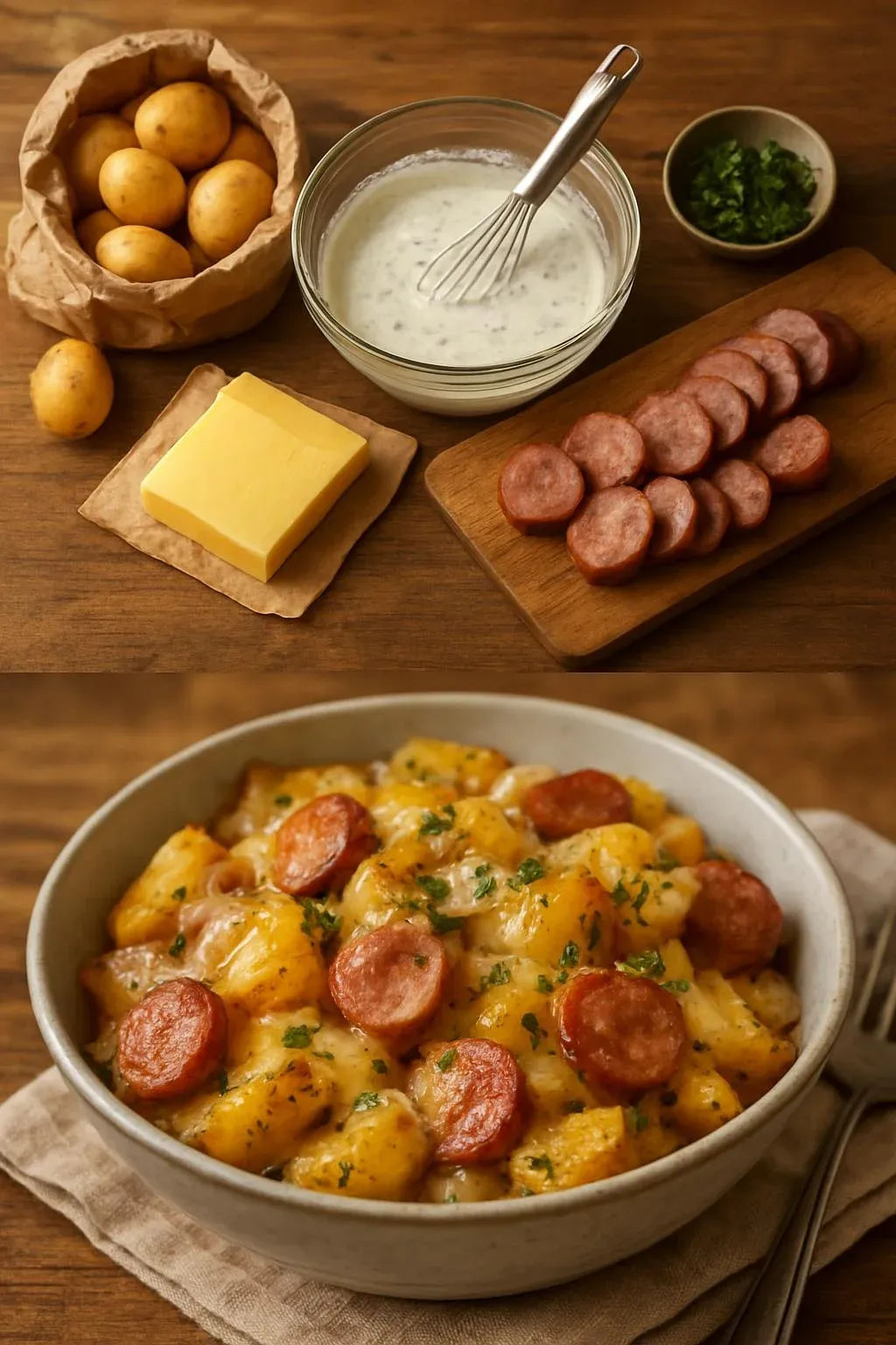 Cheesy Ranch Potatoes and Smoked Sausage