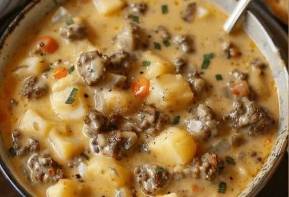 Crockpot Creamy Potato & Hamburger Soup
