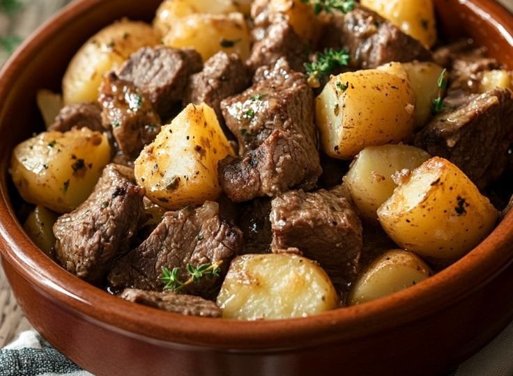 Crockpot Loaded Steak and Potato Bake