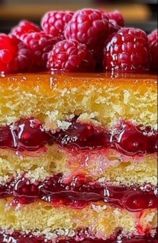 Lemon Curd & Raspberry Drizzle Cake