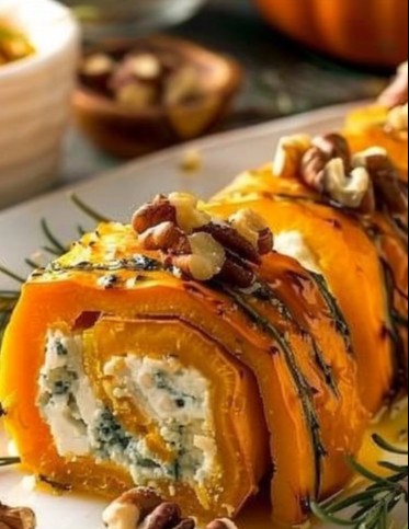 Le Roulé de Potimarron au Chèvre Frais et Noix