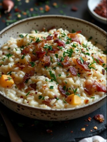 Risotto crémeux au potiron, bacon et parmesan