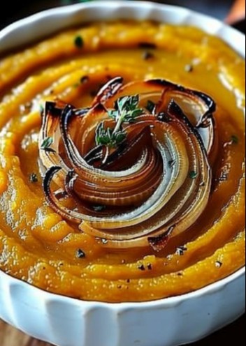 Purée de potimarron aux oignons caramélisés : recette facile et gourmande