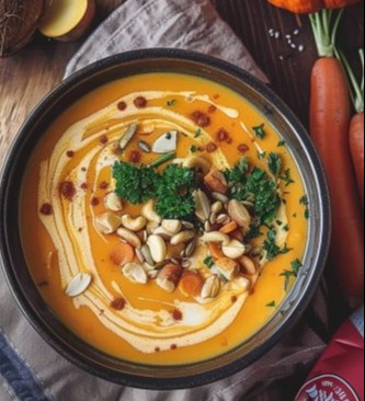 Pumpkin and Carrot Cream Soup with Coconut Milk
