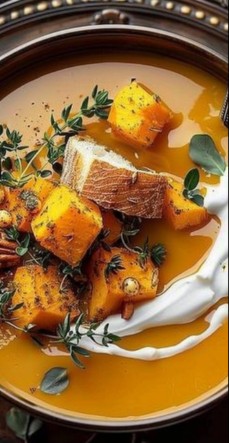 Velouté potimarron châtaignes noix