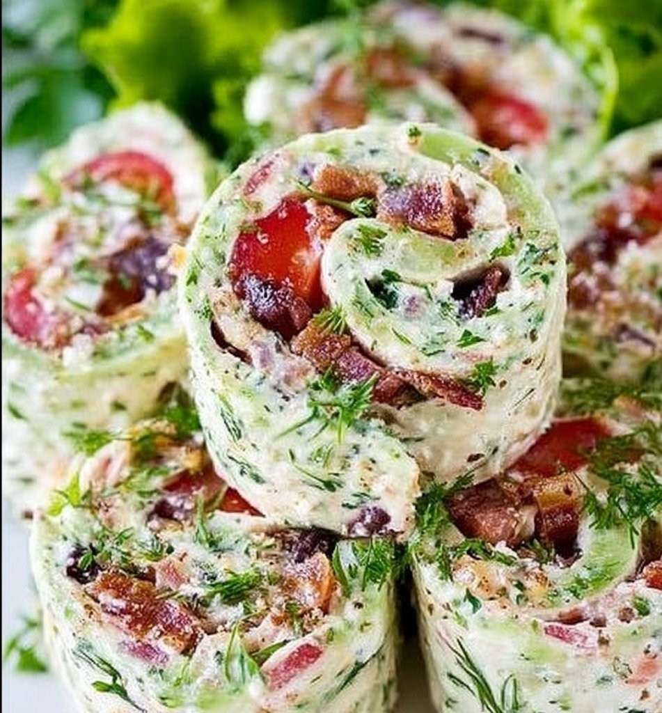 Creamy Greek Salad Pinwheels