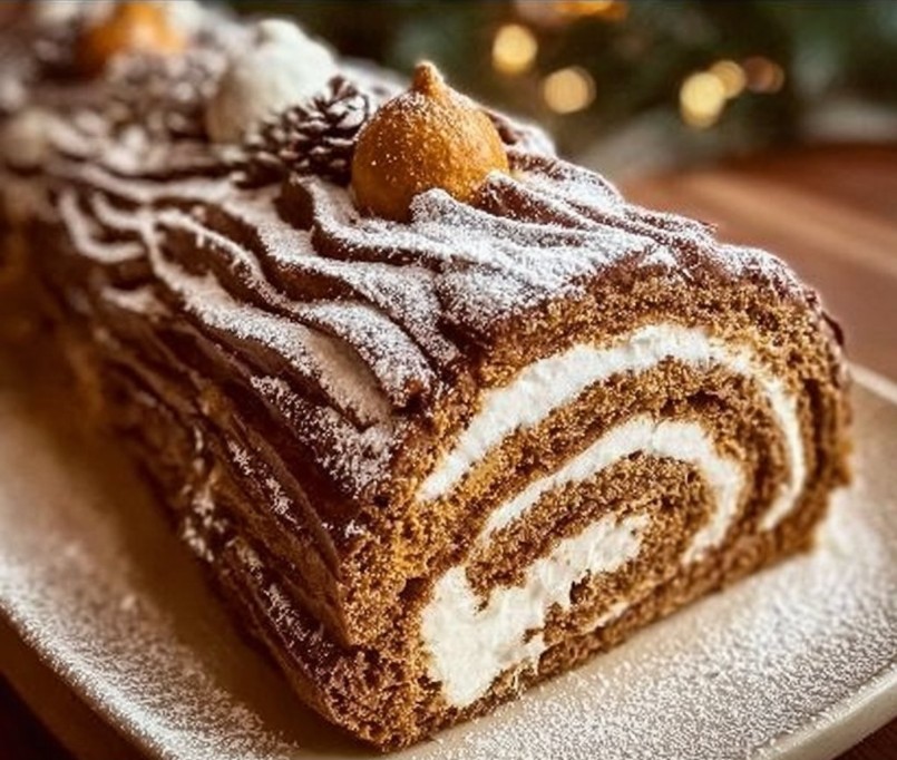 Gingerbread Yule Log Cake