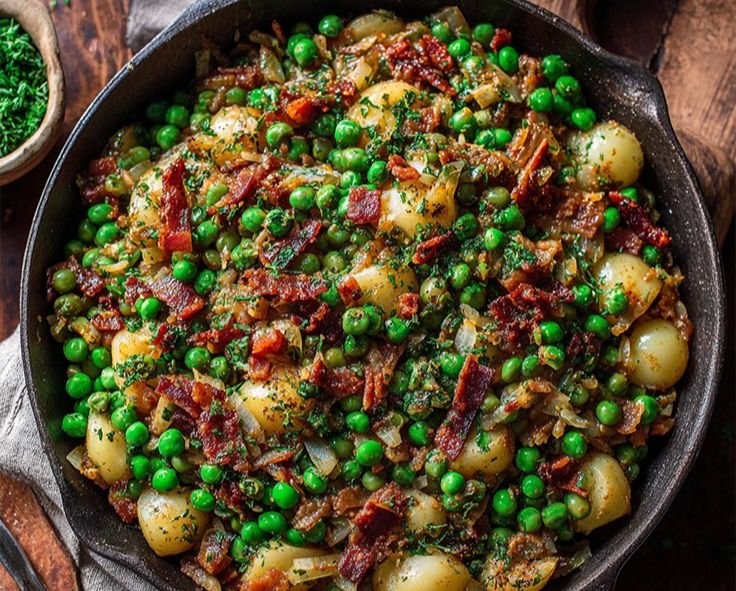 Sweet Pears and Crispy Pancetta with Peas