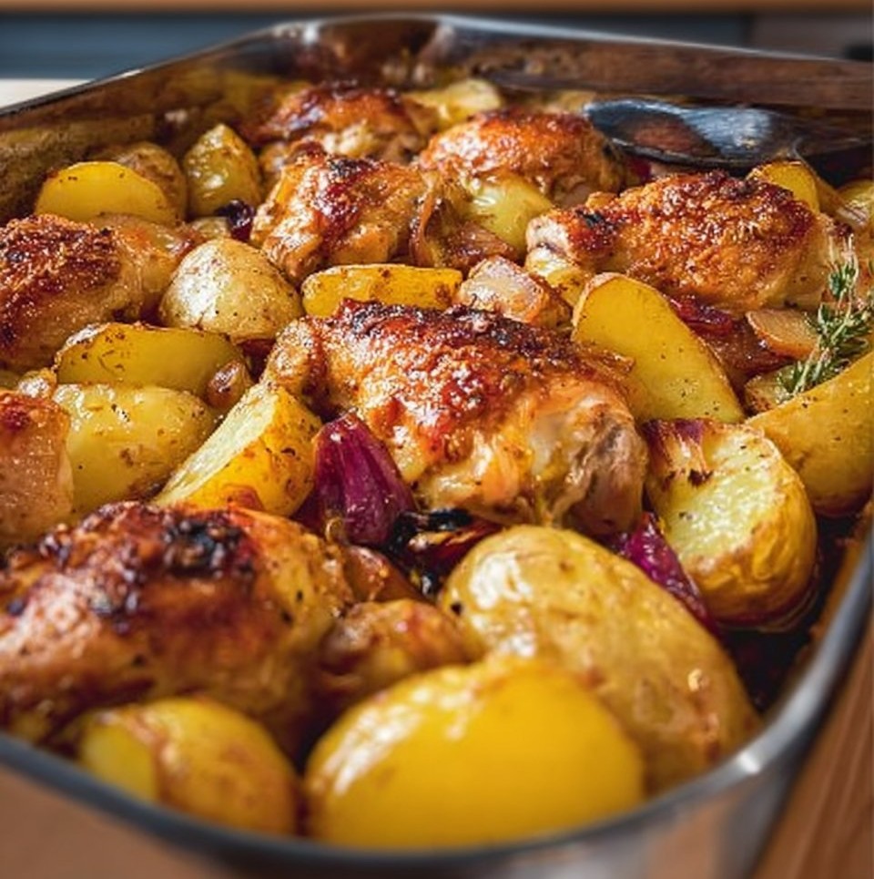Crisp-Tender Baked Garlic Chicken and Potatoes
