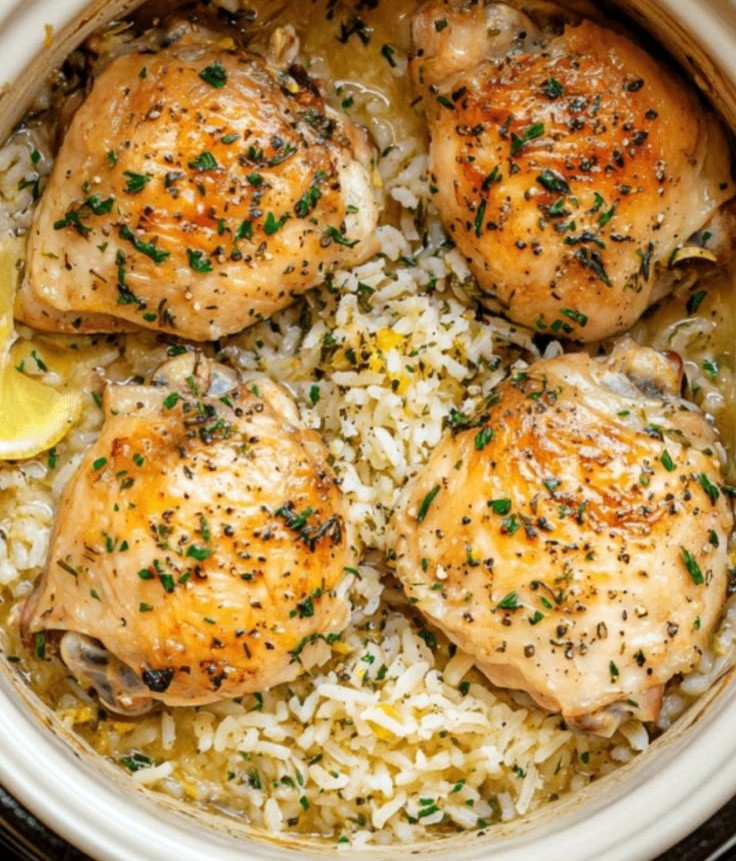 Slow Cooker Lemon Herb Chicken with Fluffy Rice