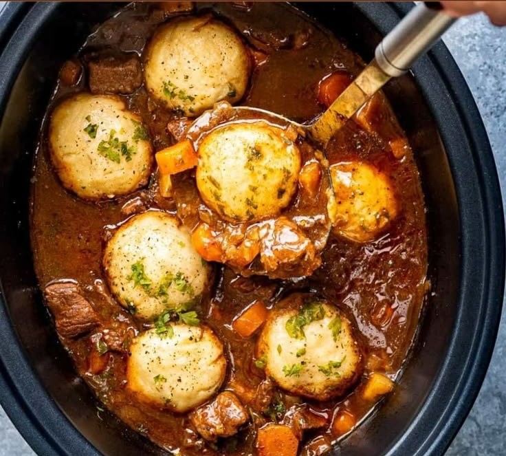 Slow Cooker Beef Stew and Dumplings