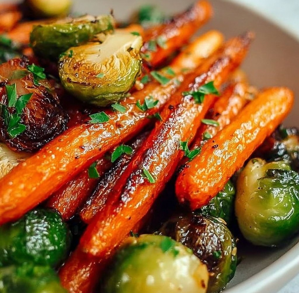 Crispy Maple Glazed Carrots and Brussels Sprouts - Alrightwithme