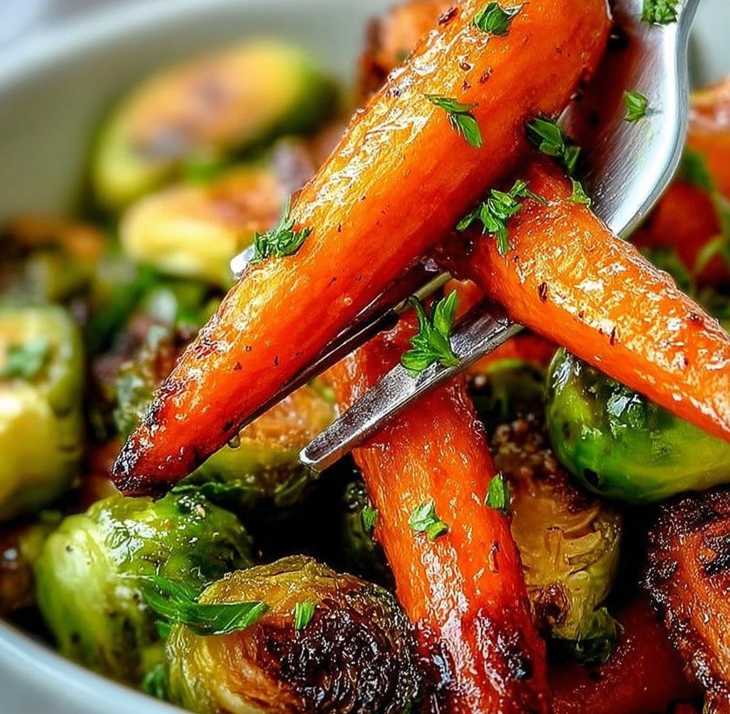 Crispy Maple Glazed Carrots and Brussels Sprouts - Alrightwithme