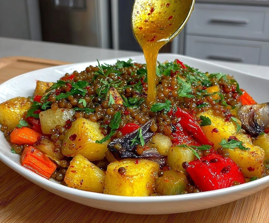 Roasted Vegetables with Creamy Garlic Feta Sauce