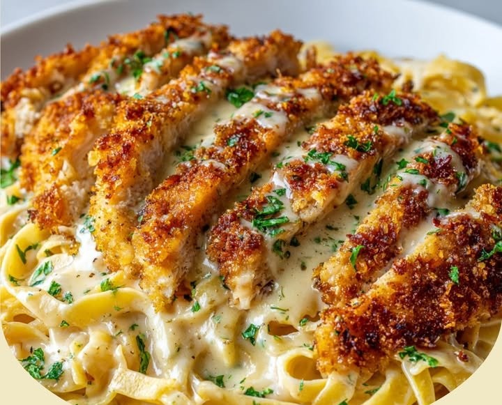 Crispy Chicken Fettuccine Alfredo