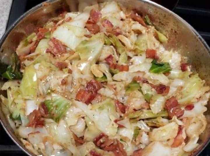 Fried Cabbage with Bacon, Onion, and Garlic