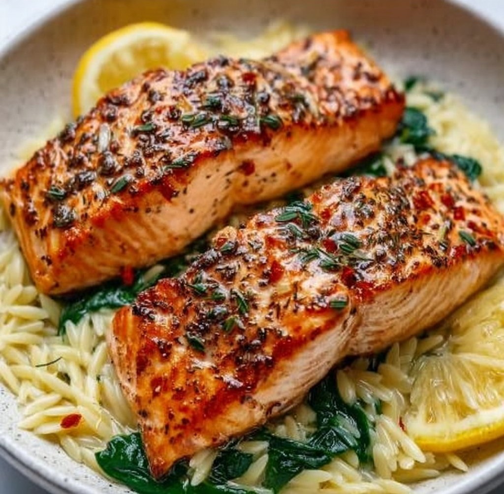 Mediterranean Salmon and Lemon Orzo