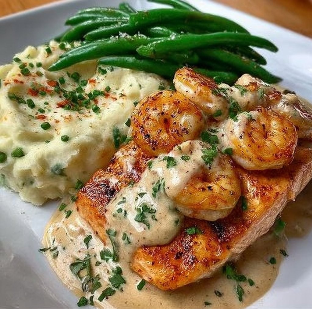 Cajun Shrimp and Salmon with Garlic Cream Sauce