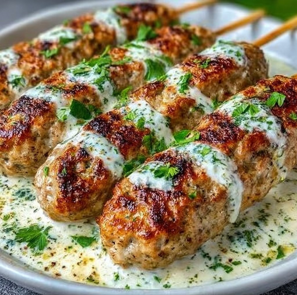 Chicken Kofta with Creamy Garlic Yogurt Sauce