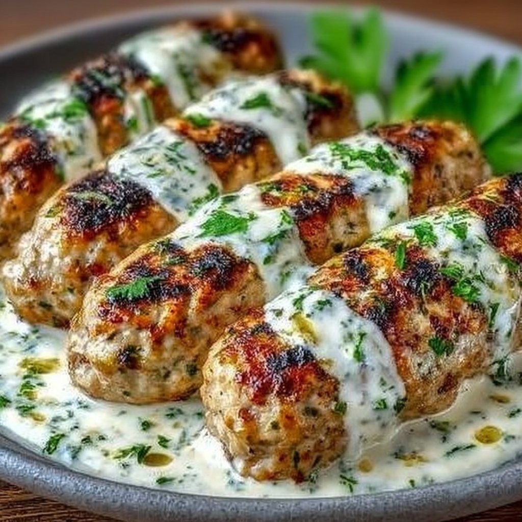 Chicken Kofta with Creamy Garlic Yogurt Sauce