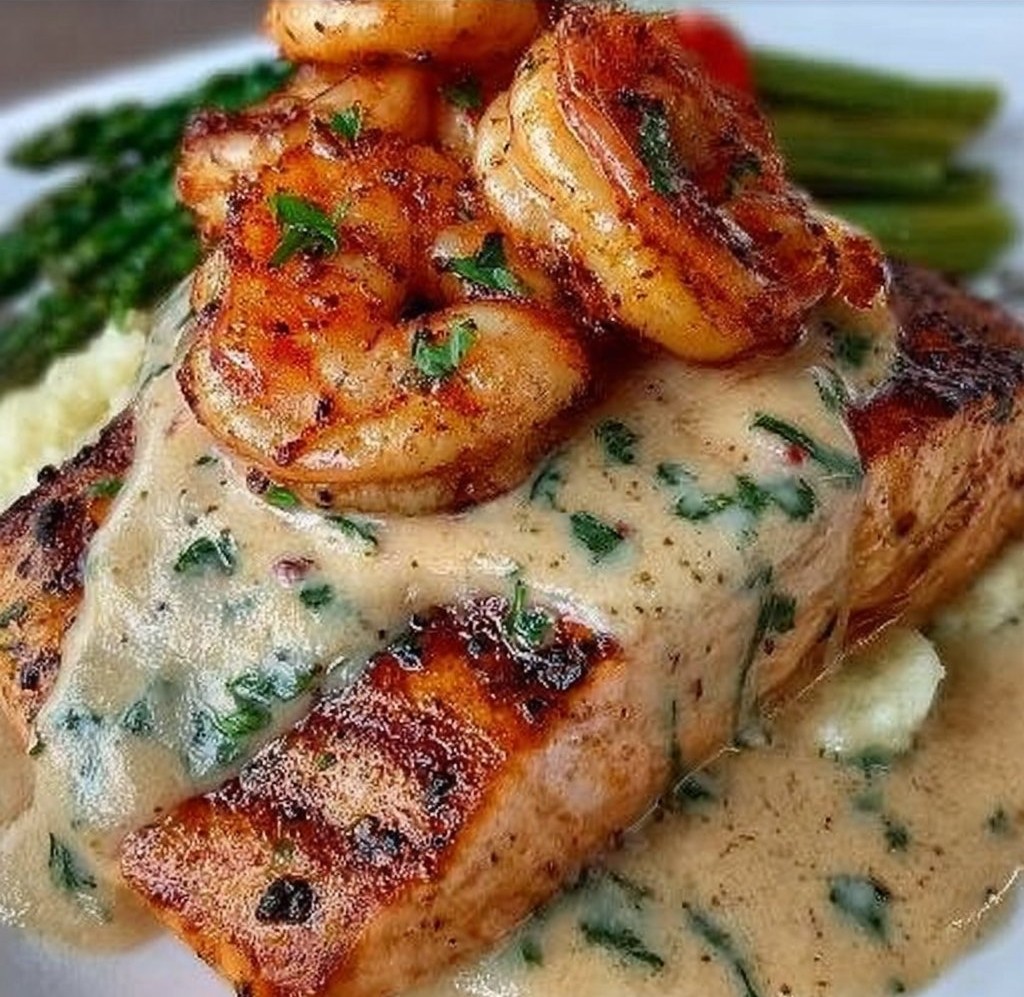 Cajun Shrimp and Salmon with Garlic Cream Sauce