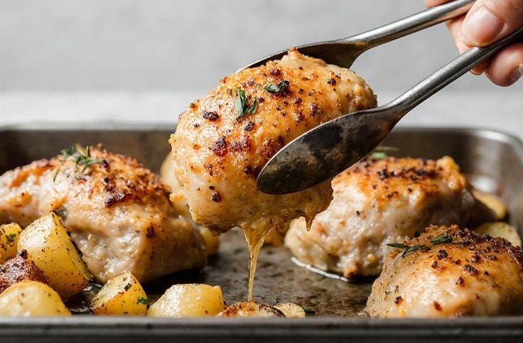 One-Pan Crispy Garlic-Herb Chicken Thighs with Roasted Potatoes