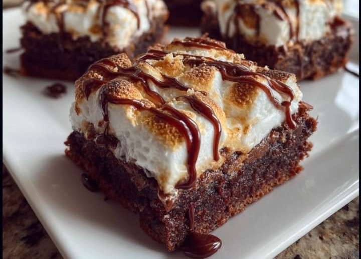 Gooey S'mores Fudge Brownies with Toasted Marshmallows