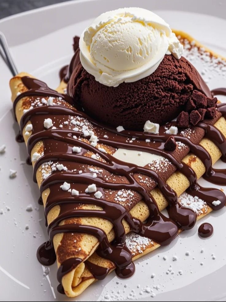 Crepas de Chocolate con Helado y Nata