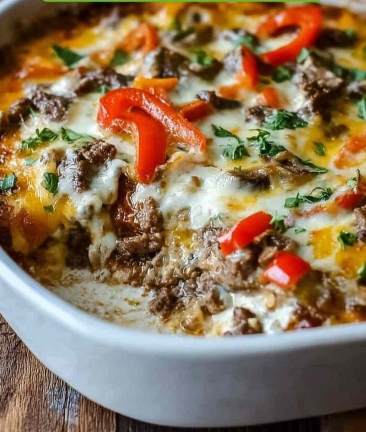 Low Carb Philly Cheesesteak Casserole