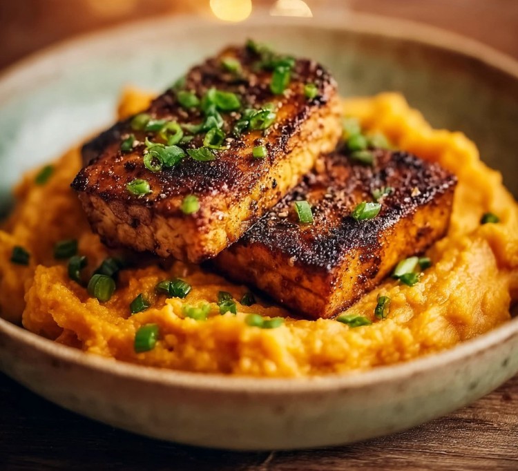 Smoky Tofu Steak with Creamy Mashed Sweet Potatoes