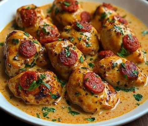 Aiguillettes de poulet à la sauce crémeuse au chorizo