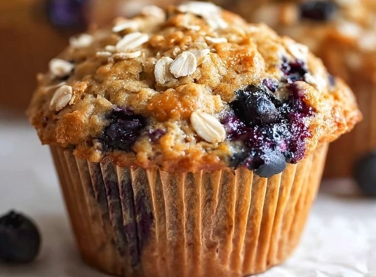Fluffy Blueberry Oatmeal Muffins