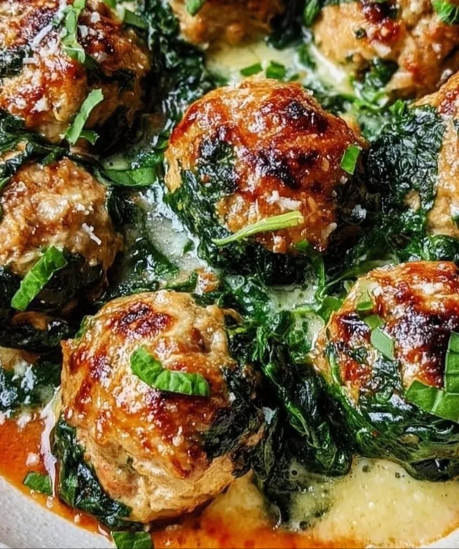 Baked Chicken Ricotta Meatballs with Spinach