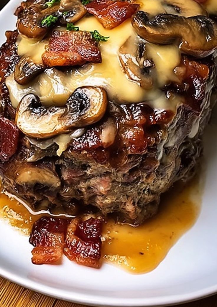 Swiss Bacon Mushroom Meatloaf