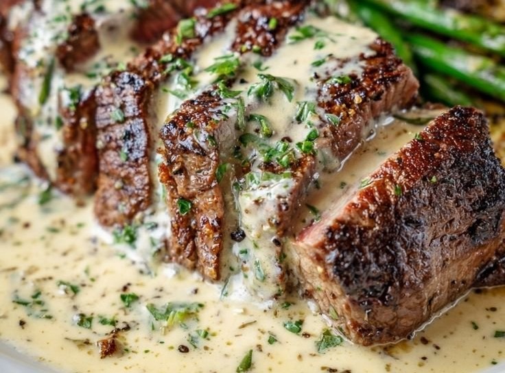 Garlic Butter Steak With Parmesan Cream Sauce