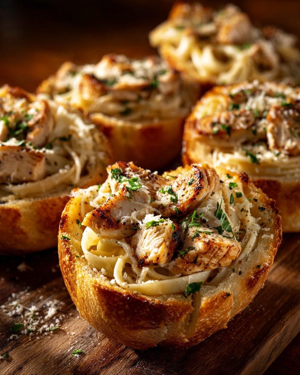 Chicken Alfredo Garlic Bread Bowls