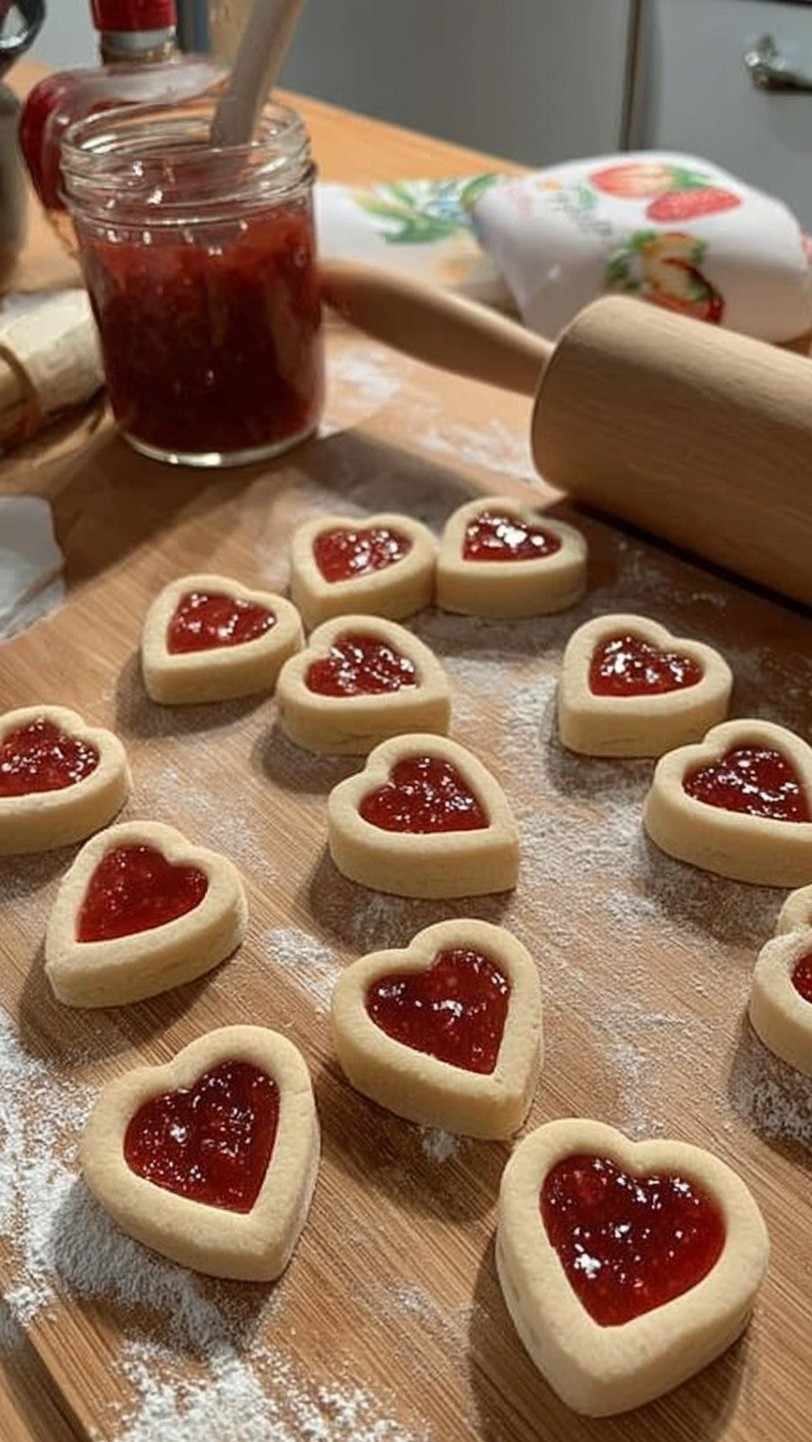 Linzer Strawberry Heart Cookies