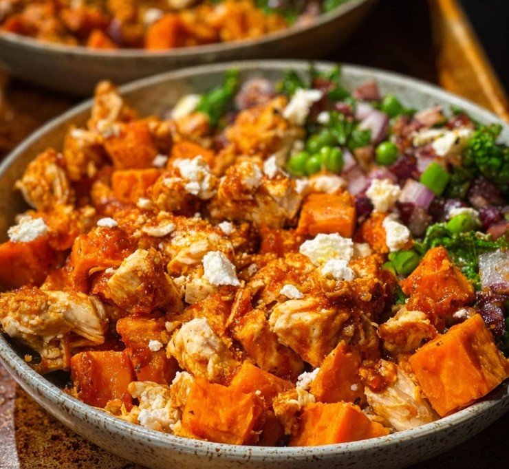 Savor Sheet Pan Buffalo Chicken and Sweet Potato Bowls Tonight
