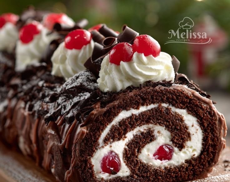 Elegant Black Forest Cake Roll: Chocolate Cherry Dream Swirl