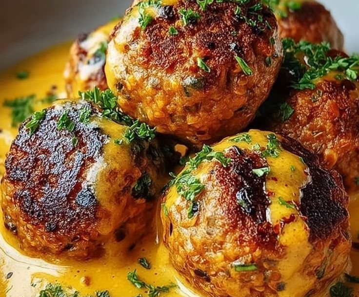 Vegane Linsenknödel in einer aromatischen Curry-Sauce