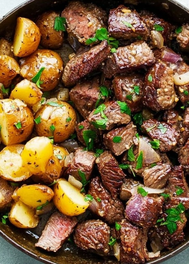Garlic Butter Steak Bites and Potatoes