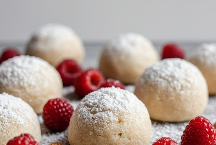 Raspberry-Filled Almond Snowball Cookies